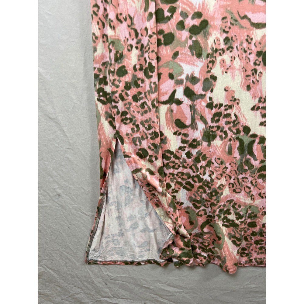 Belle Kim Gravel Maxi Dress Women Large Pink Olive Animal Print V-Neck Slit Tank - Picture 8 of 9